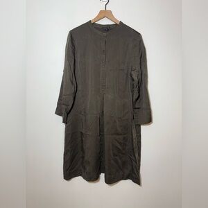 Eileen Fisher 100% Tencel Brown Button Midi Shirt Dress Sz XL Long Sleeve
